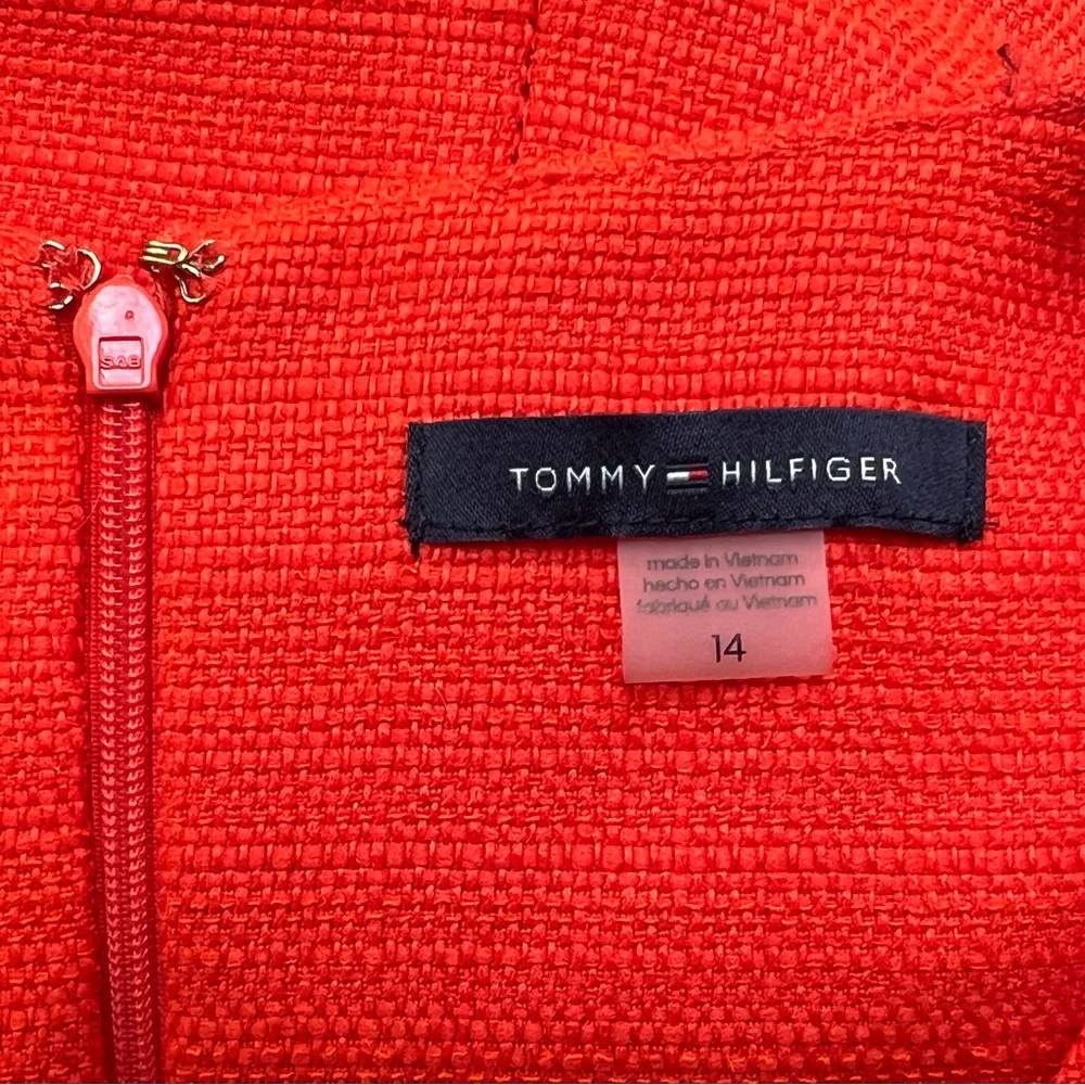 Tommy Hilfiger Orange Hopsack Shift Sleeveless Midi Dress Logo Buttons | Sz: 14 - Picture 7 of 10